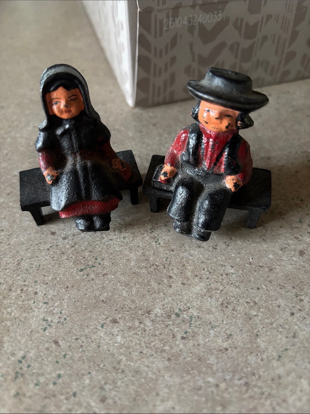 Handpainted Cast Iron Couple Figurines - Black & Red